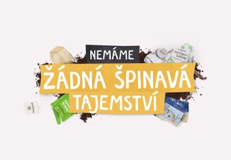 Na obrázku jsou použité obalové materiály se sloganem „Nemáme žádná špinavá tajemství“. | © SONNENTOR